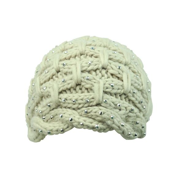 Thick Knit Winter Silver Rhinestone Beanie Hat - Picture 6 of 8